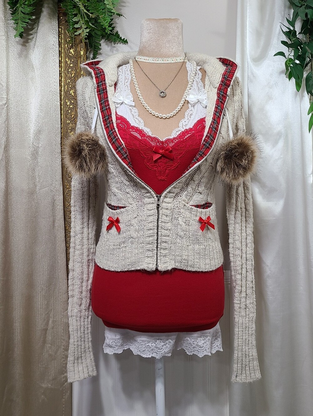 Super Rare Vintage Abercrombie ♡ Y2K ♡ Plaid Accent Babydoll Zipup Sweater